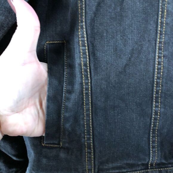 Dennis Basso Mob Wife Dark Denim Faux Fur Trim Jean Jacket - L - Picture 5 of 14